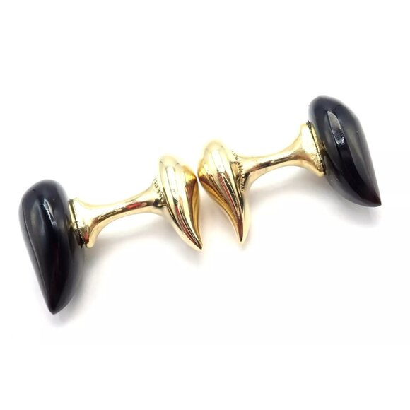 Authentic! Tiffany & Co Peretti 18k Yellow Gold Black Onyx Teardrop Cufflinks - Picture 3 of 11